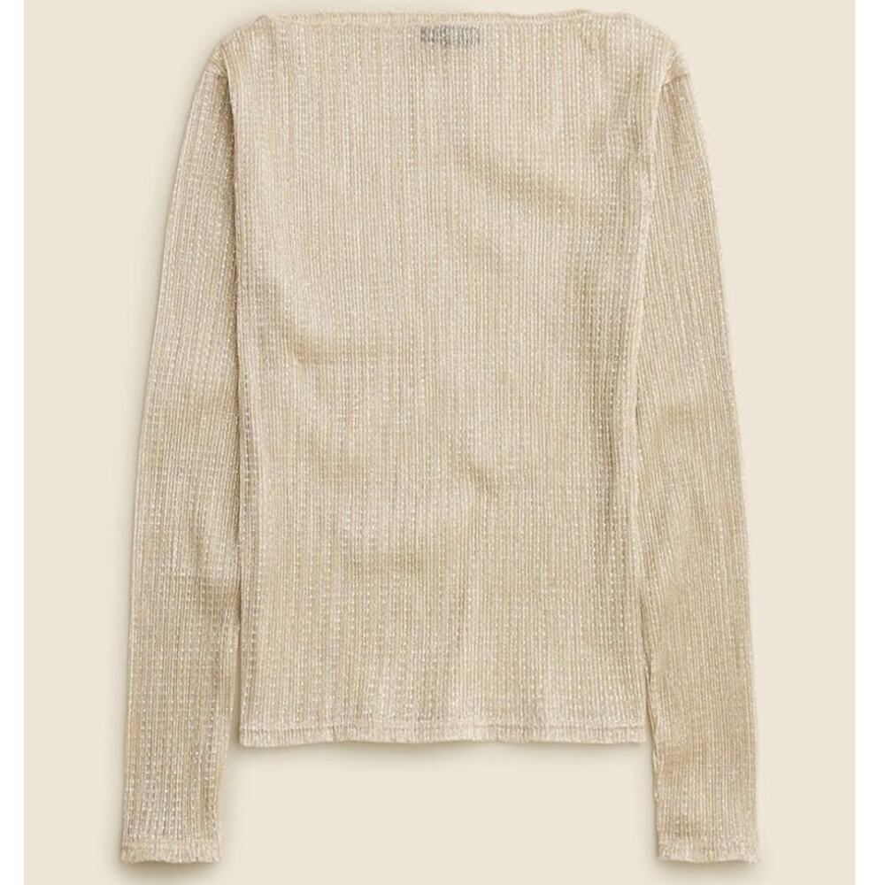 J.Crew Gold Sheer Metallic Boatneck Top XS Long Sleeve Lightweight Knit Party